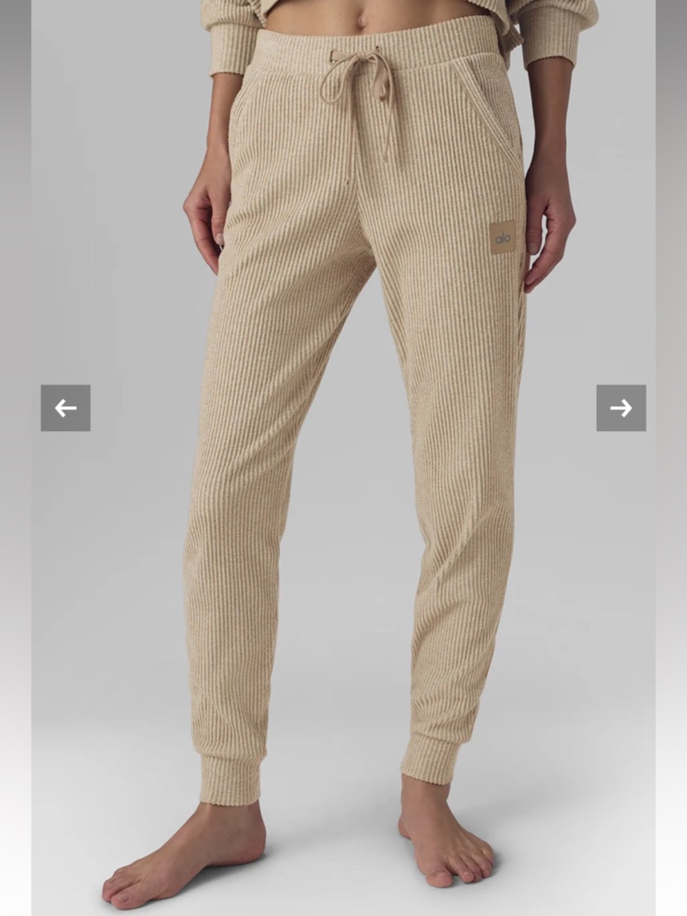 ALO Yoga Muse Sweatpant - Ribbed Drawstring Joggers in Gravel Heather - Size XXS